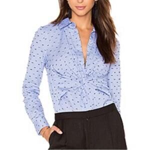 DEREK LAM 10 CROSBY Long Sleeve Button Down Twist Shirt in Blue Multi Size 8